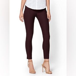 New York & Company 7th Ave High-Waisted Pull-On Slim-Leg Ankle Pant, Burgundy, M
